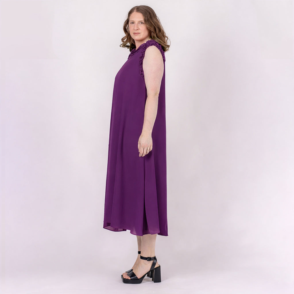 Womens Purple midi length flowy georgette dress