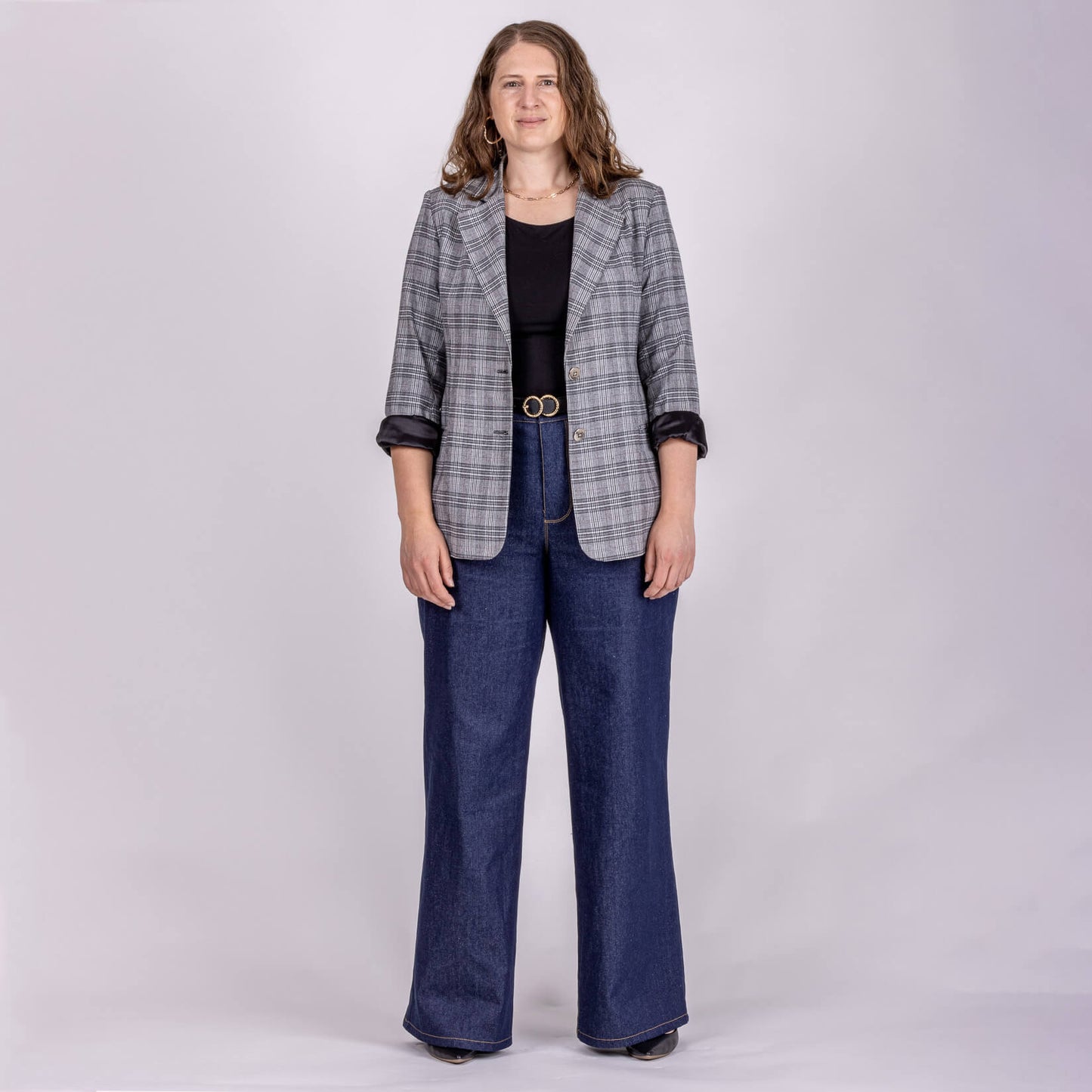 grey checked 2 button blazer