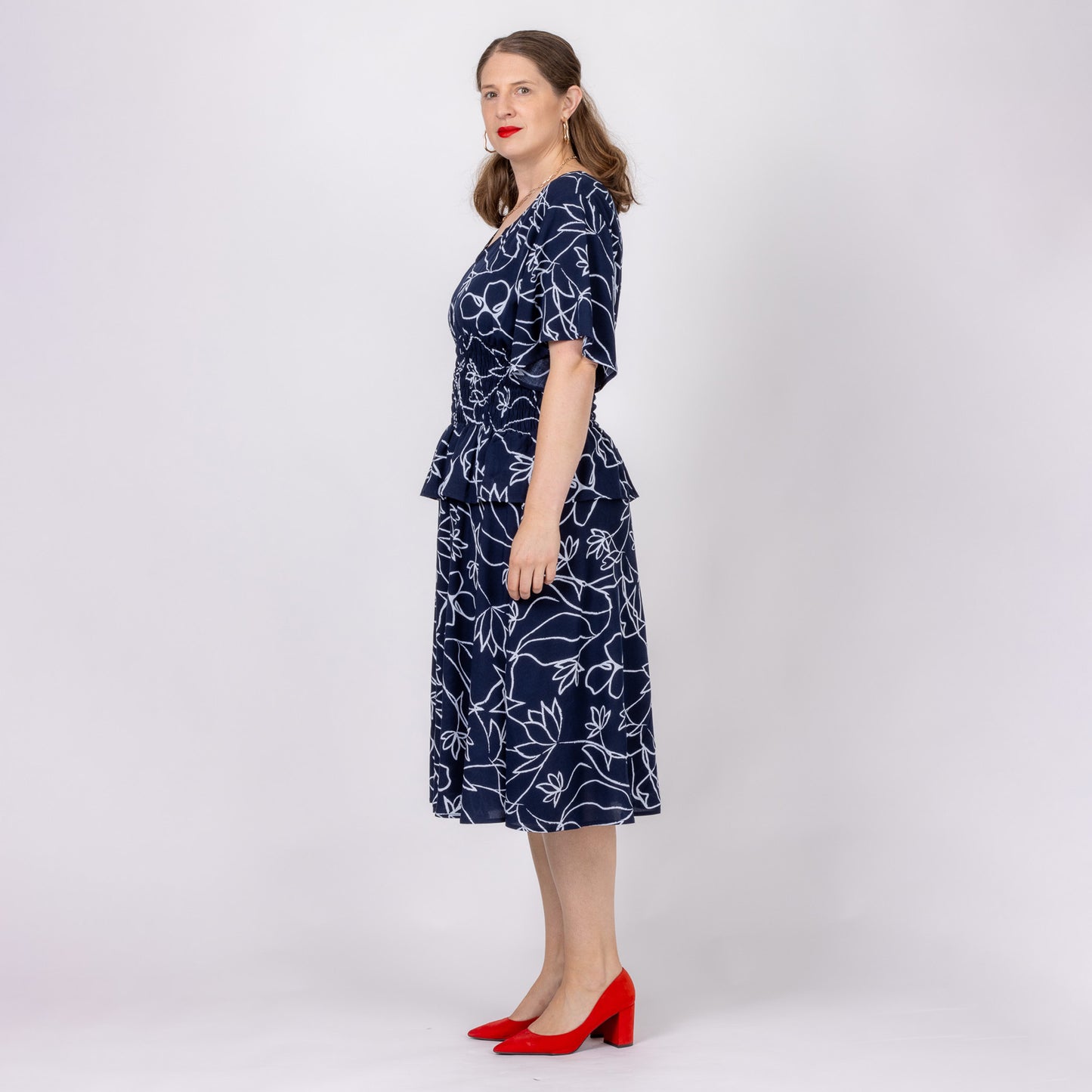 navy floral dress with peplum