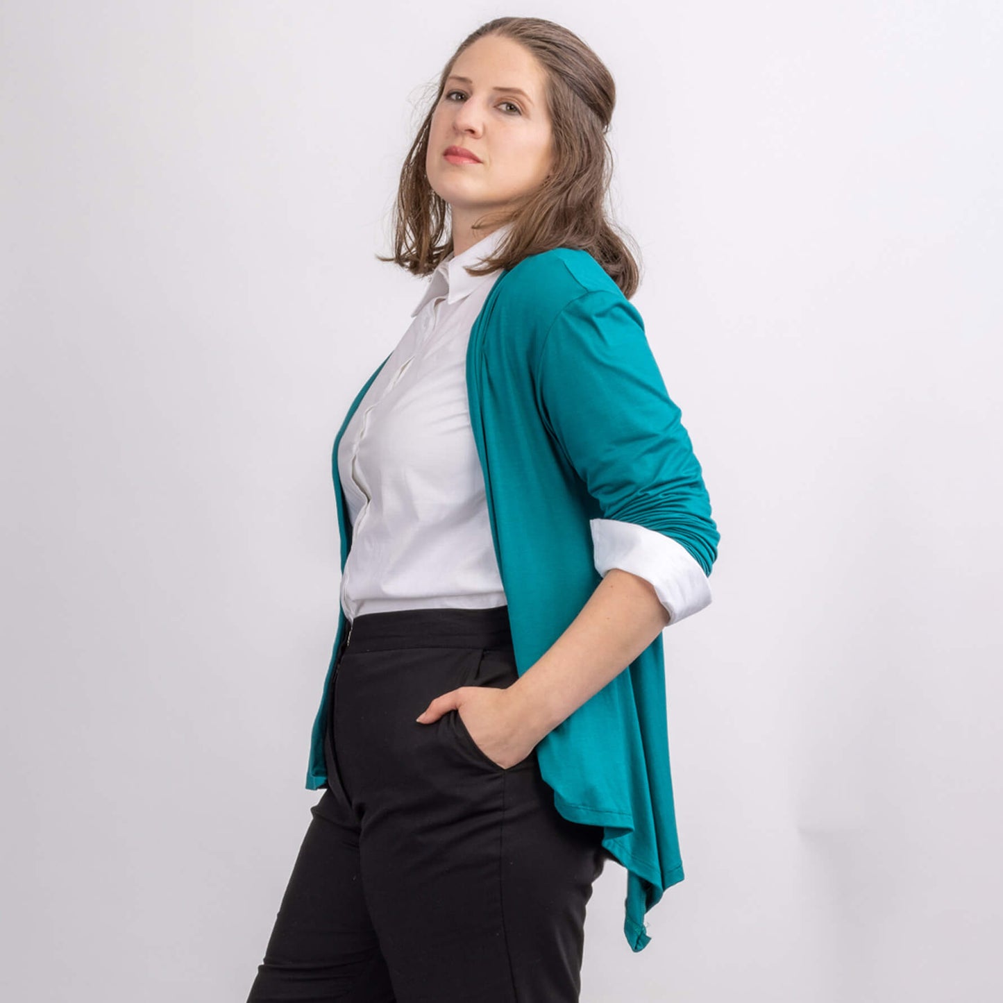 teal green bamboo jersey womens cardigan
