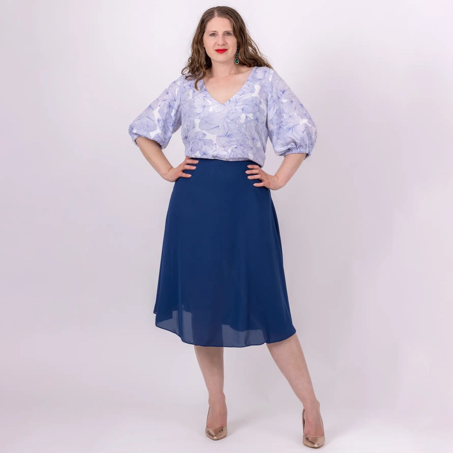 floral gathered sleeve top for women