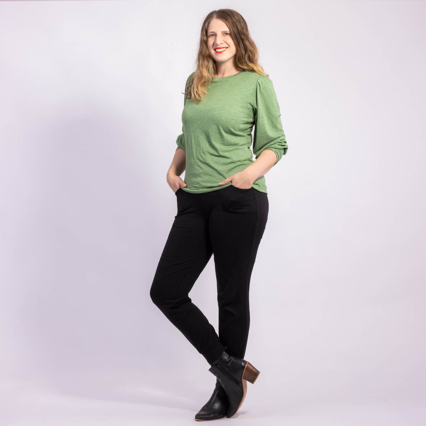 long sleeve winter merino top in green