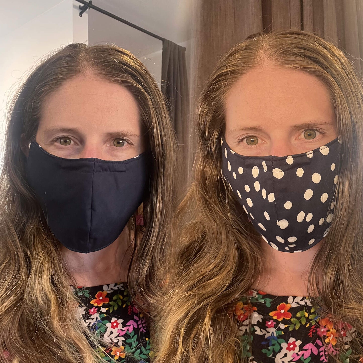 navy polka dot face mask from clothing by desiree