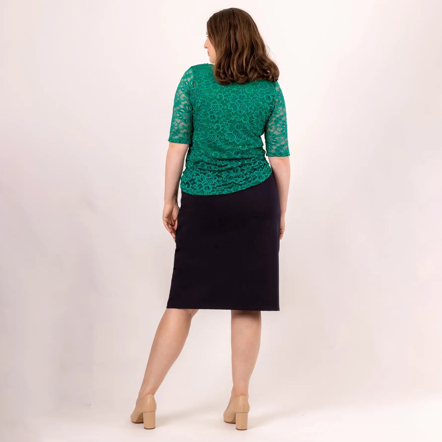 knee length womens navy skirt