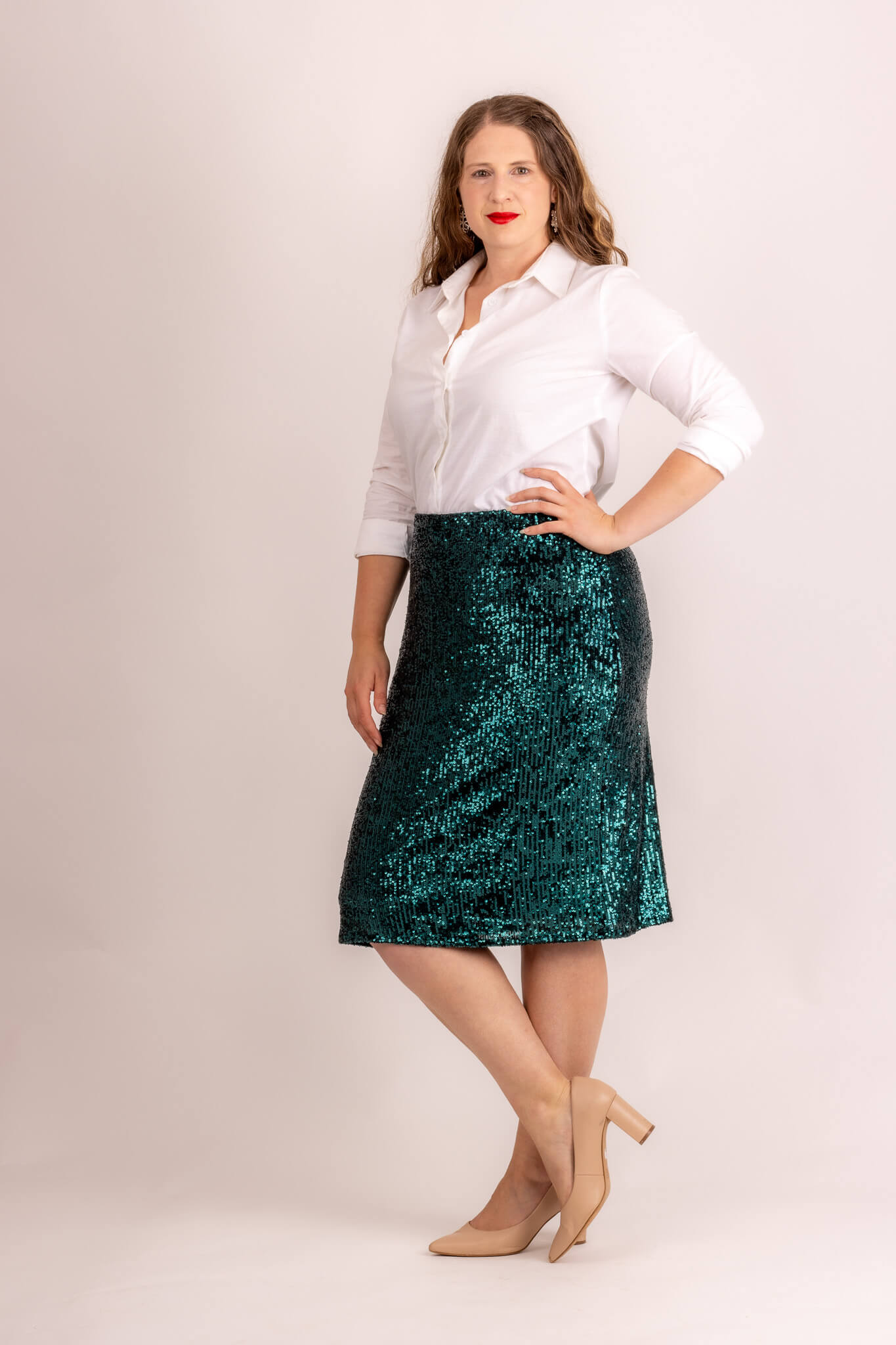 womens green designer sequin skirt made in nz