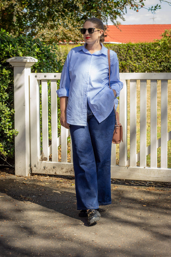 relaxed fit blue striped shirt