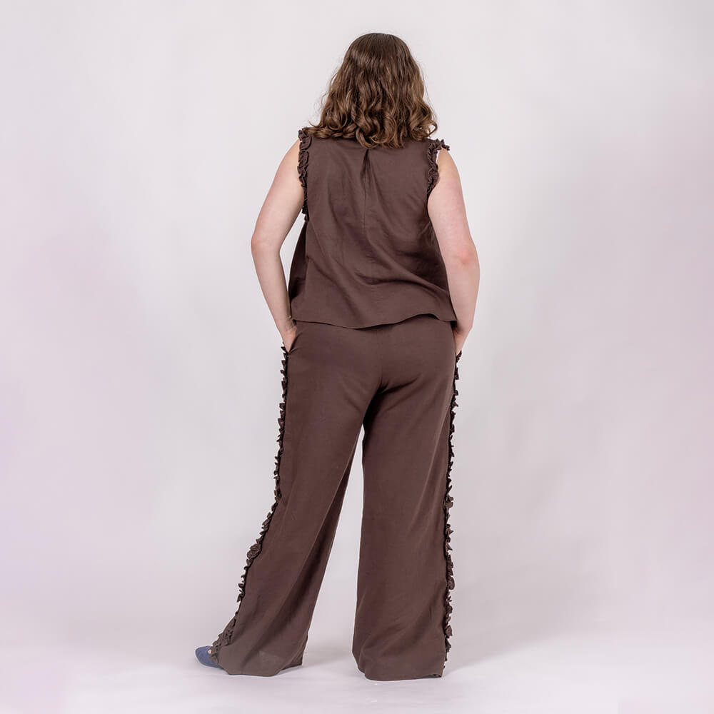 ladies chocolate brown linen top