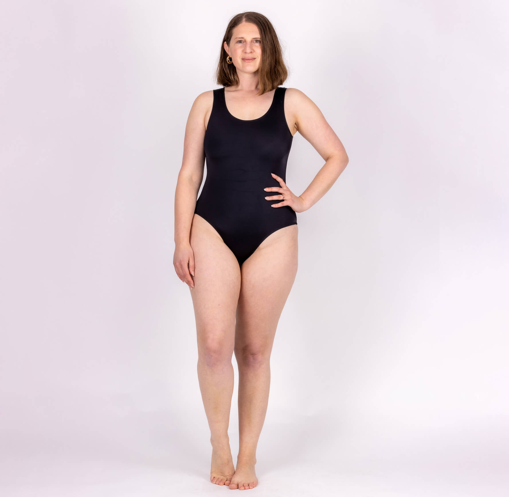 classic black lined swimsuit