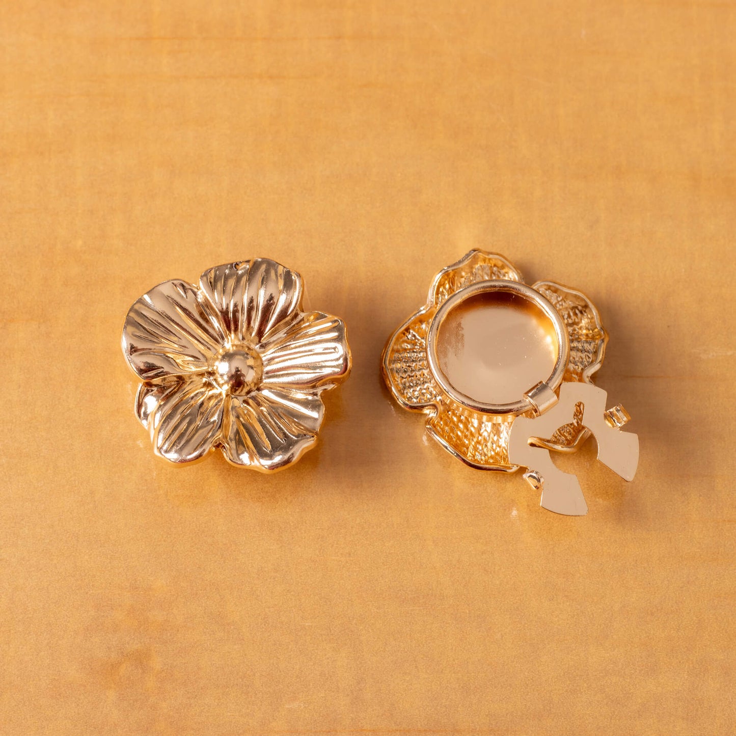 gold flower metal clip on button covers