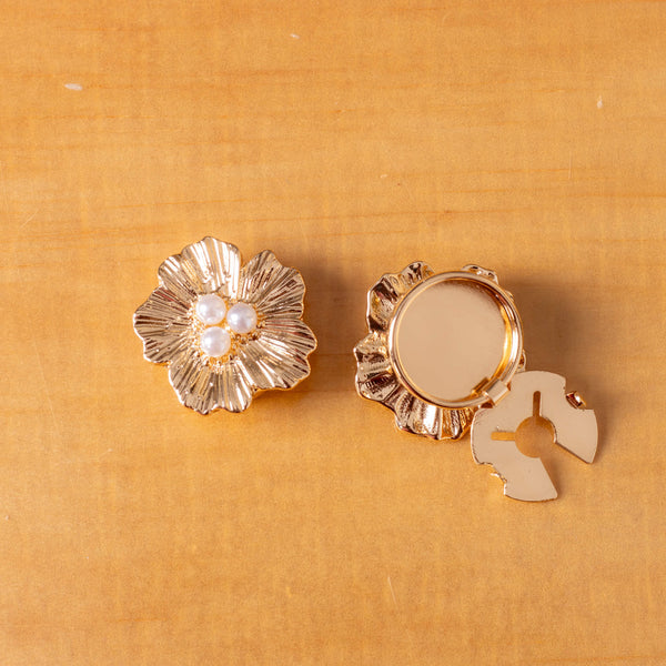 gold flower with pearls clip on button covers