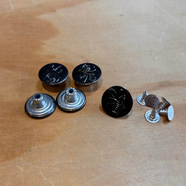gunmetal grey rose patterned jeans buttons