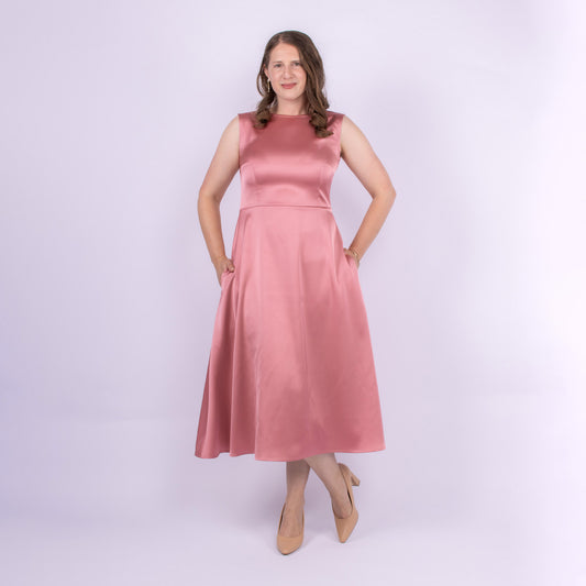 pink satin midi dress for special occasions