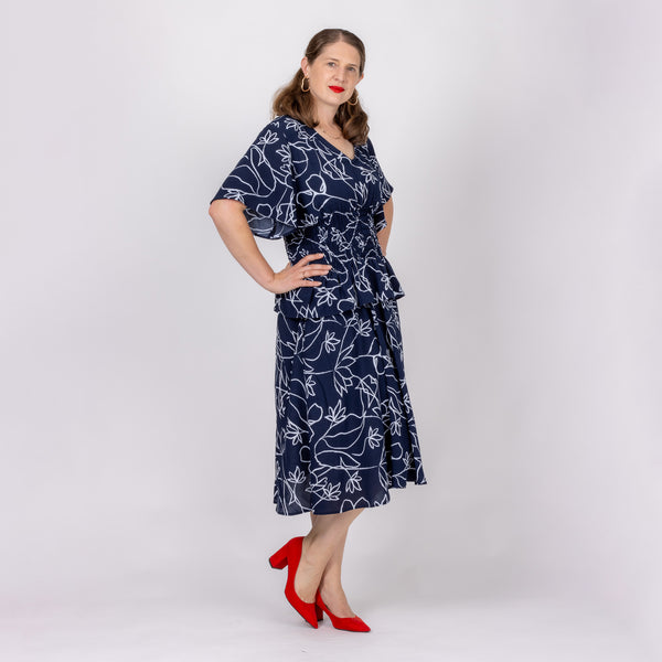 navy floral dress with shirred waist nz made