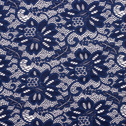 navy blue stretchy floral lace fabric