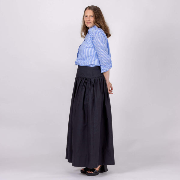 womens long black gathered maxi skirt 