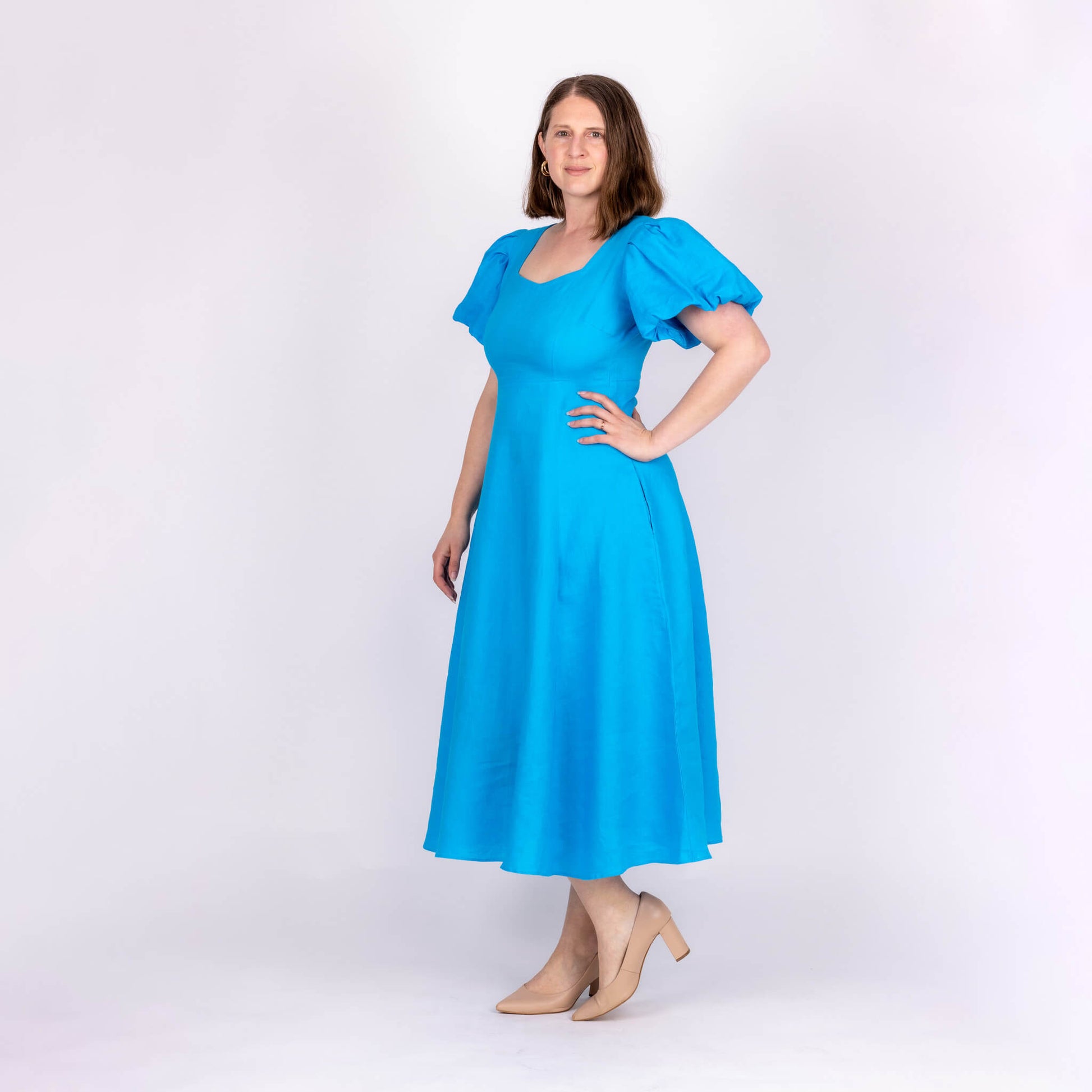 turquoise linen dress with pockets