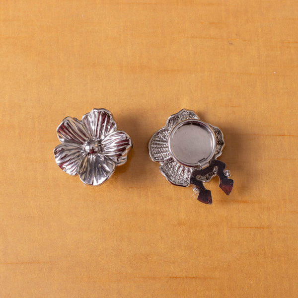 silver flower metal clip on button covers