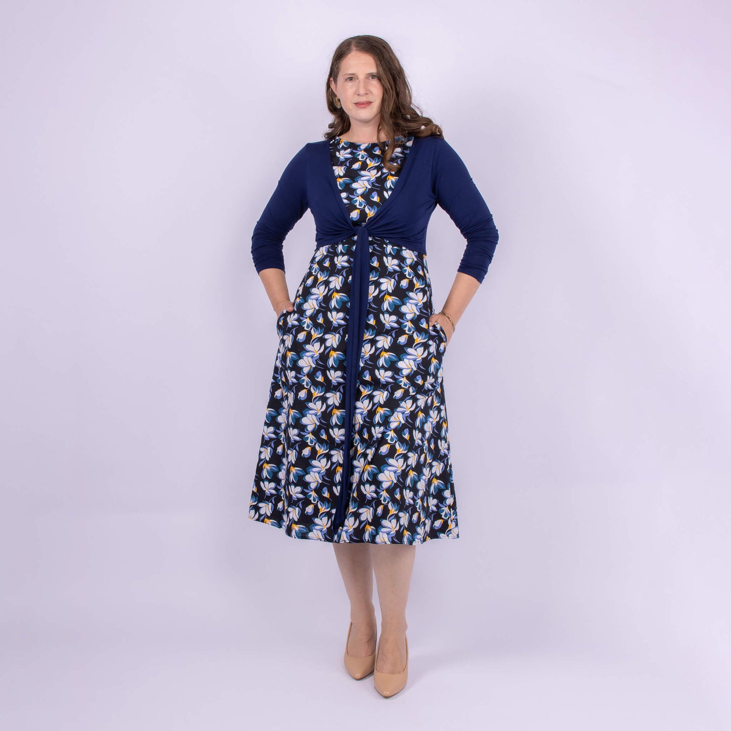 womens designer navy blue croppedtie front cardigan