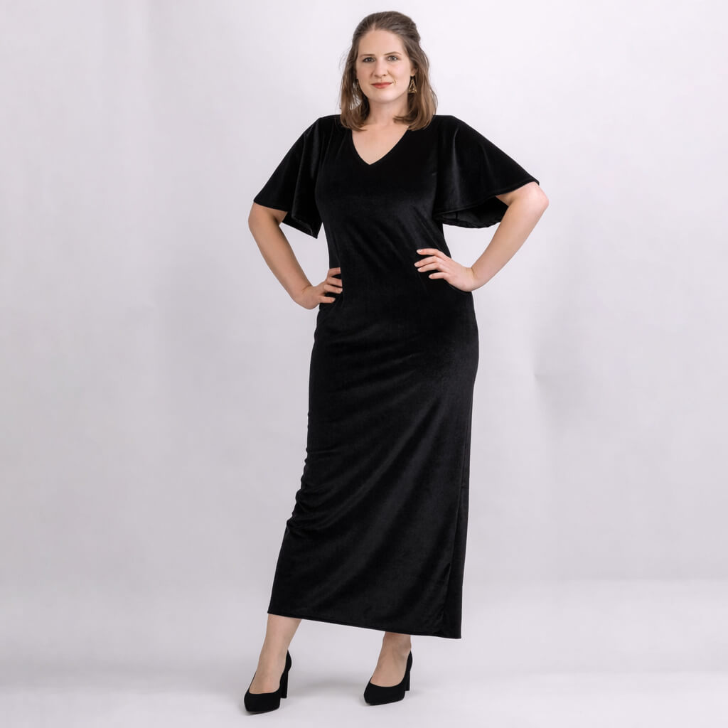 black velvet mai dress with sleeves