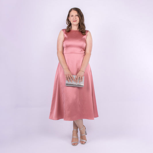 wedding guest satin midi dress