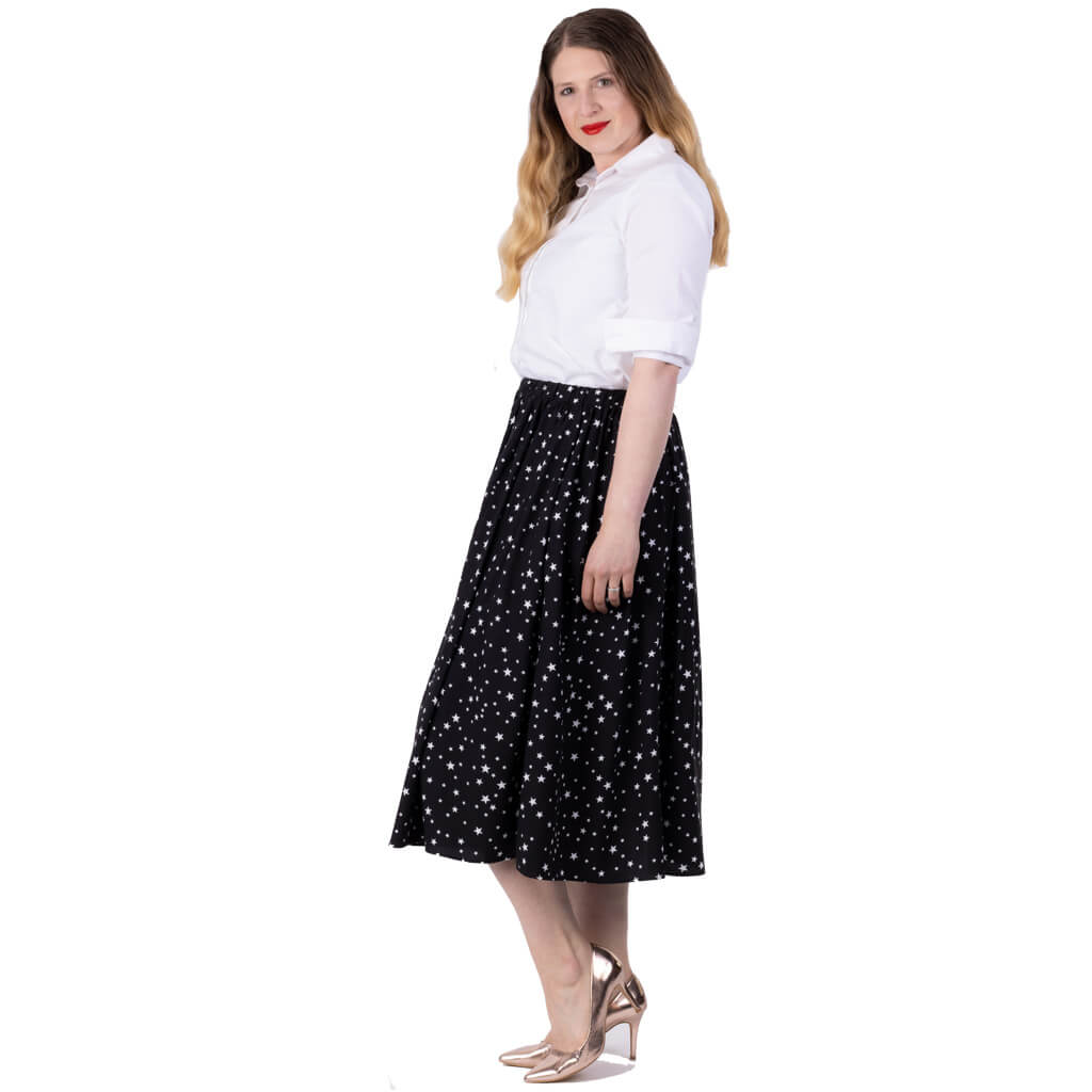 black star print gathered skirt for women
