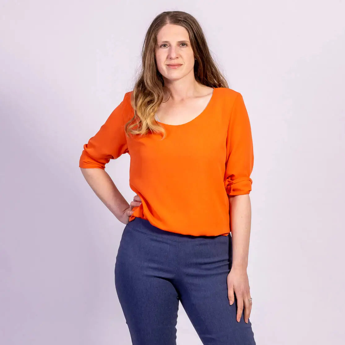 vibrant orange georgette womens long sleeved blouse