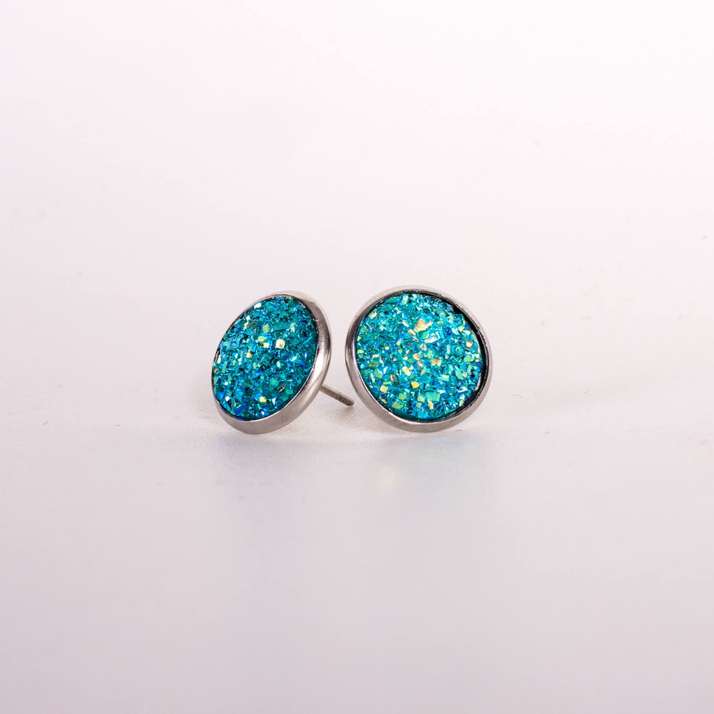 turquoise crystal effect resin round stud earrings