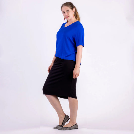 NZ made blue v-neck bamboo jersey loose fit tee 