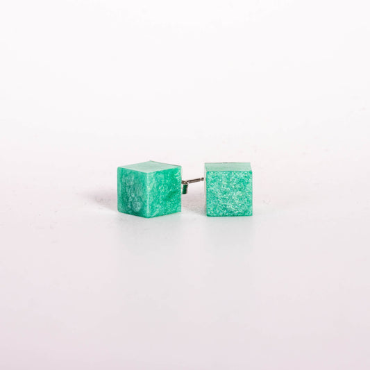 emerald green resin cube stud earrings