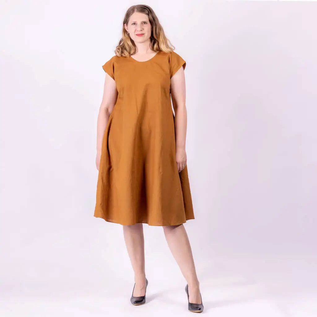 loose fit brown orange rust coloured linen dress
