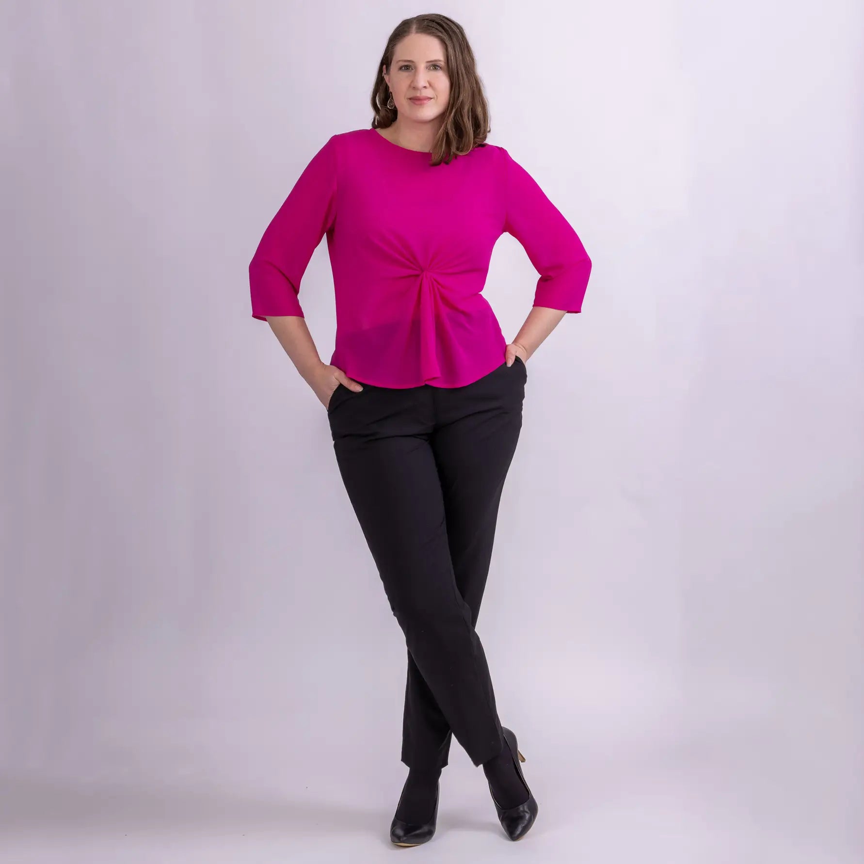 hot pink chiffon top with 3/4 sleeves from designer desiree