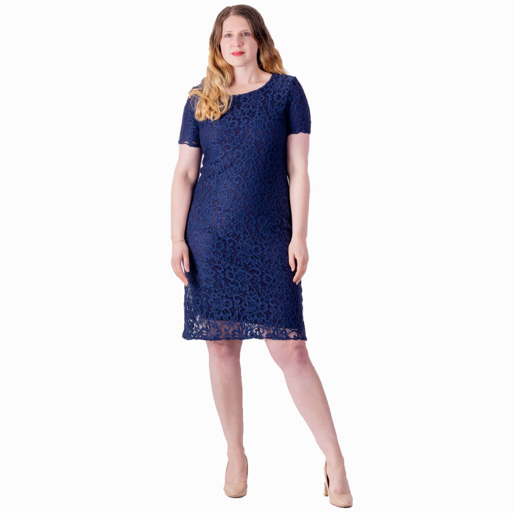 mother of the bride modest lace dress in navy